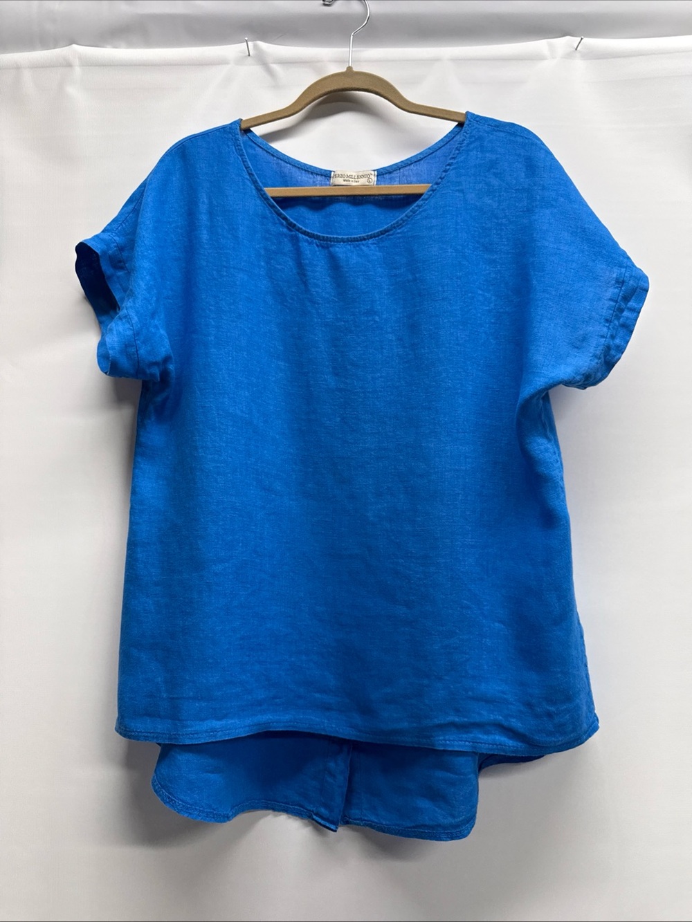 Terzo Millennio Made in Italy Blouse Tunic Top Linen Blue Boxy Loose Fit Resort